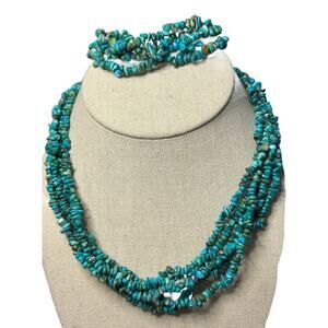 QT Quoc Turquoise Matching Multi Strand Necklace And Bracelet